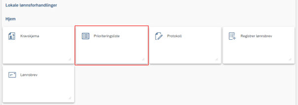 Bildet viser hvor en finner flisen for prioriteringsliste i systemløsningen lokale forhandlinger.