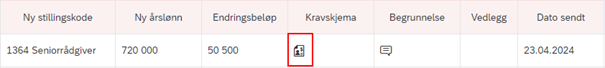 Bildet viser at symbolet i kolonnen Kravskjema lar deg laste ned kravskjemaet i PDF-format.