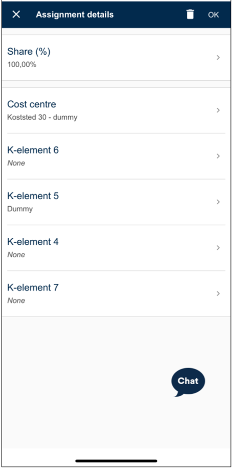 Screenshot 2 out of 2 of the selection of split cost allocation