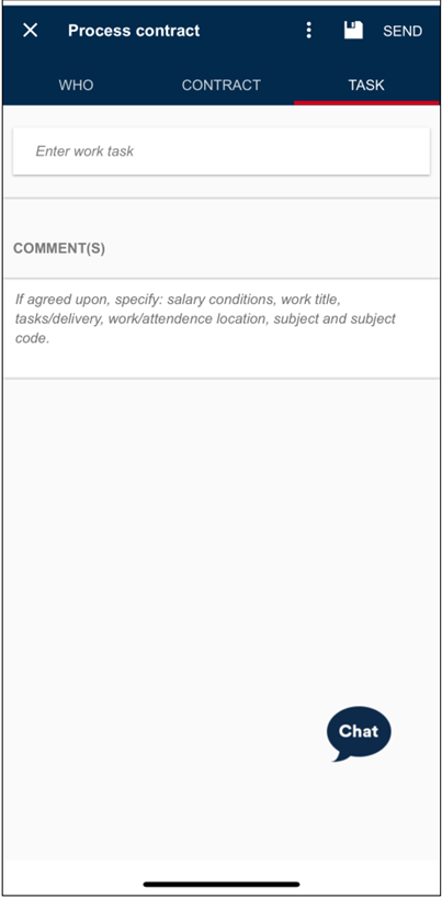 Screenshot of tab 3 "Task" when ordering a contract in the app