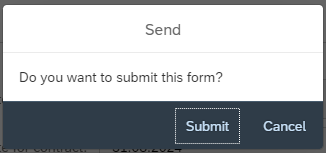 Screenshot of confirmation pop-up when sending the contract