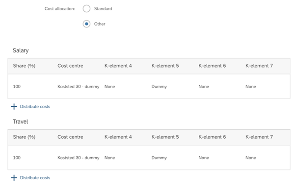 Screenshot of other cost allocation when ordering a contract