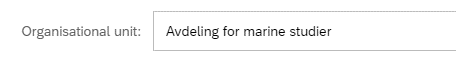 Screenshot of selection of organisational unit