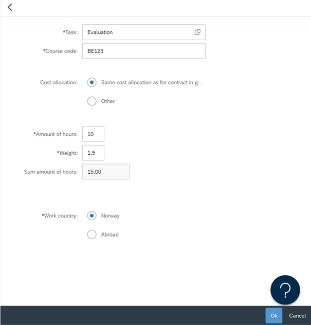 Screenshot of other cost allocation in hourly contracts