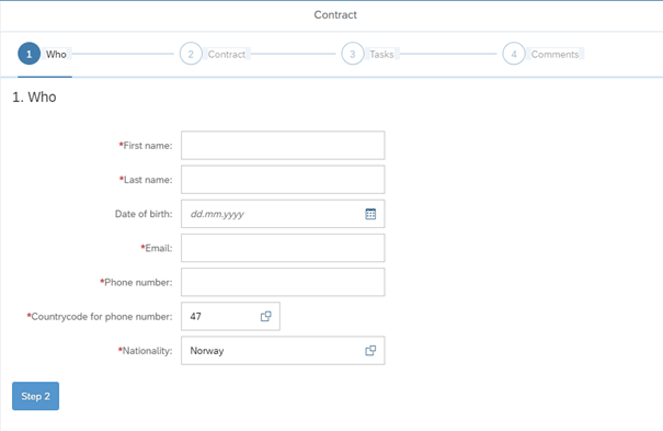 Screenshot of Step 1 "Who" when ordering a contract