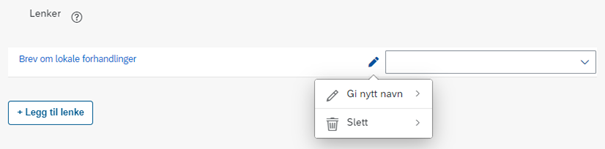 Bildet viser hvordan en kan trykke på blyant-symbolet for å endre navn eller URL-adresse, eller for å slette lenken.