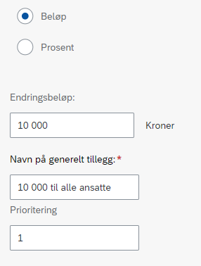 Bildet viser en registrering der alle ansatte får likt endringsbeløp.