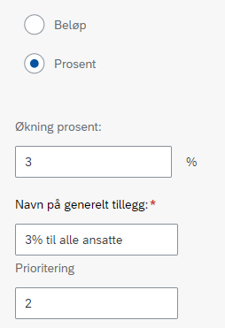 Bildet viser en registrering der alle ansattes årslønn øker med 3%.