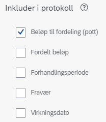 Bildet viser at det er avhaket for Beløp til fordeling (Pott).