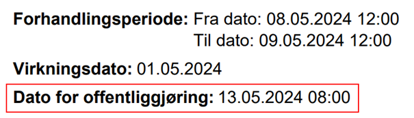 Bildet viser hvordan dato for offentliggjøring vises i protokolldokumentet.