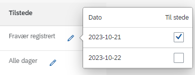 Bildet viser hvordan du fjerner datoer som personen var fraværende.