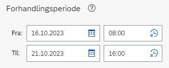 Bildet viser hvordan Forhandlingsperiode fylles ut ved opprettelse av protokoll.