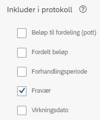 Bildet viser hvordan en huker av så fravær kan inkluderes i protokolldokumentet.