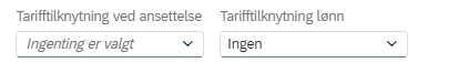 Bildet viser feltene «Tarifftilknytning ved ansettelse» og «Tarifftilknytning lønn» i blokken Stillingsdetaljer på personprofil i DFØ HR.