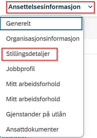 Ansettelsesinformasjon stillingsdetaljer