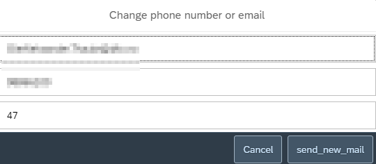 The image shows the change phone number or email window.