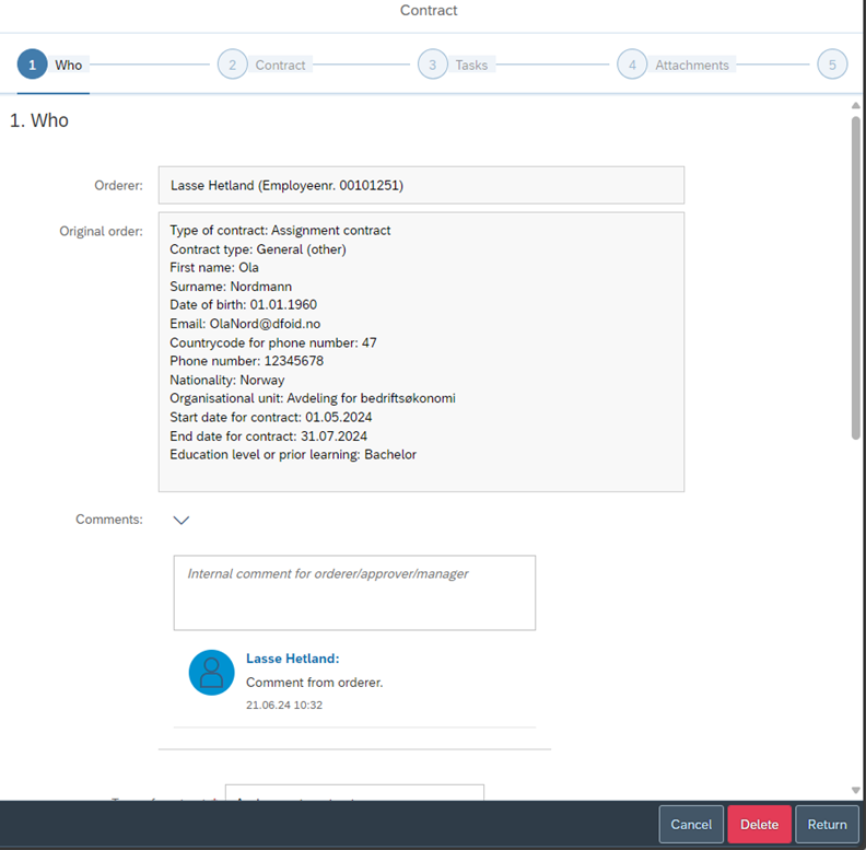 The image shows the contract proposal from orderer.