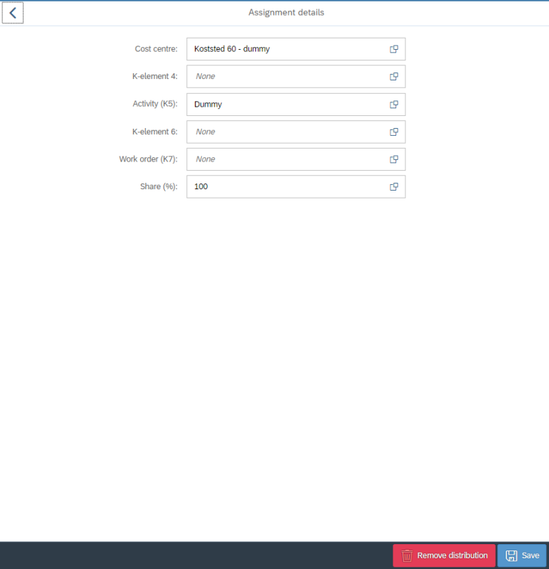 The image shows the cost allocation details. For some agencies, “Activity (K5)” will say “K-element 5”, and “Work order (K7) will say “K-element 7”.	