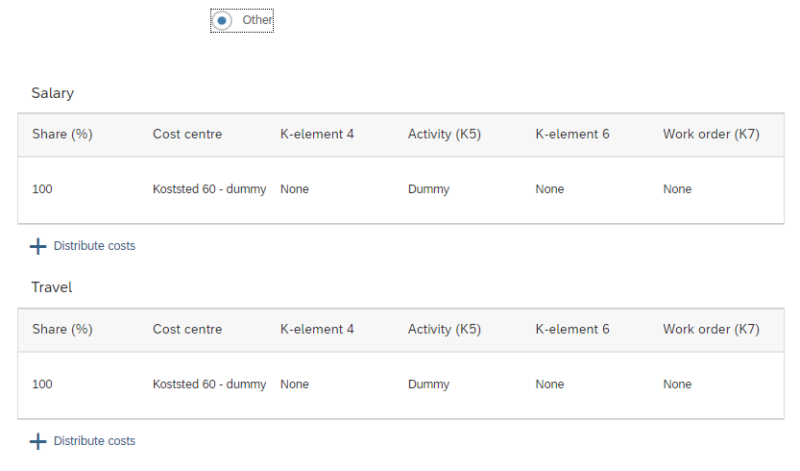 The image shows the cost allocation. For some agencies, “Activity (K5)” will say “K-element 5”, and “Work order (K7) will say “K-element 7”.	