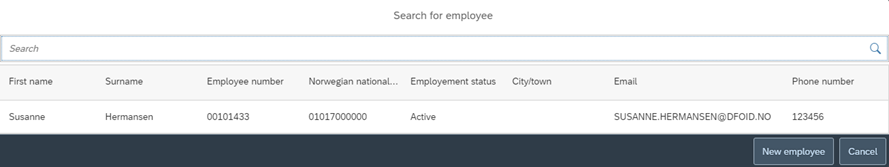 The image shows the search for employee.