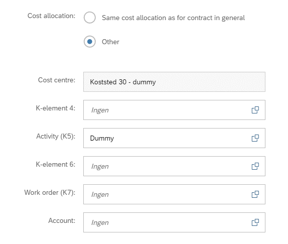 The image shows the cost assignment details