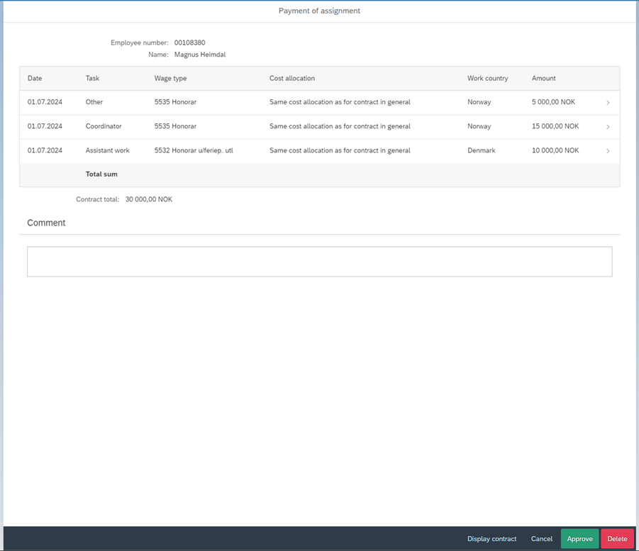 The image shows payment information, and the various buttons