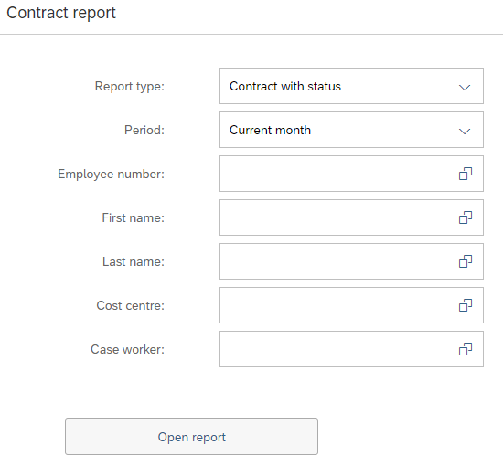 The image shows the contract report order screen