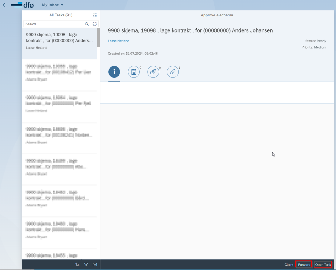 The image shows an overview of tasks in the inbox