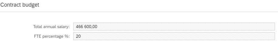 The image shows the contract budget header for a monthly contract