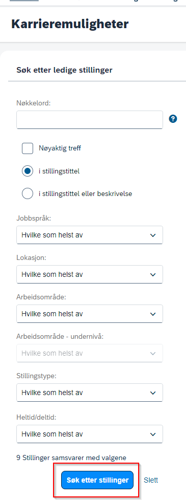 Bilde som viser hvor kandidat finner internt utlyste stillinger