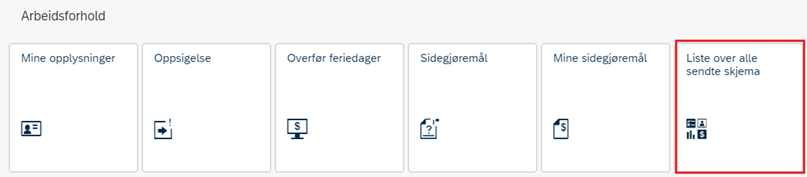 Bildet viser flisen Liste over alle sendte skjema i selvbetjeningsportalen