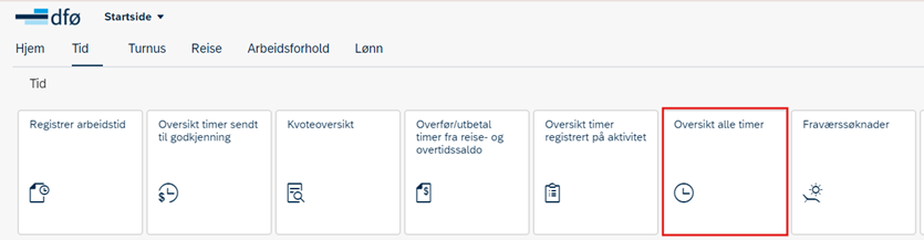 Bildet viser flisen oversikt alle timer i selvbetjeningsportalen