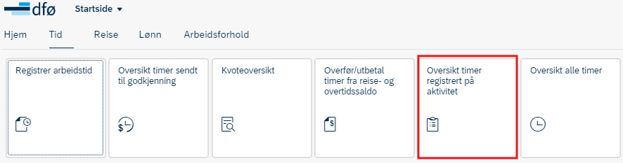 Bildet viser flisen oversikt timer registrert på aktivitet i selvbetjeningsportalen