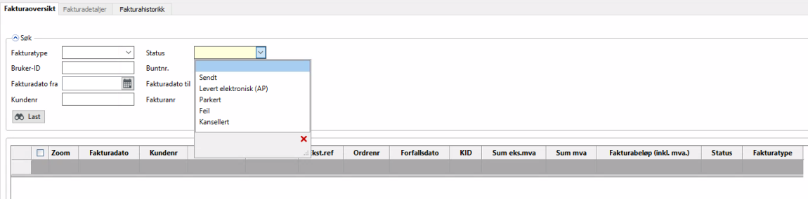 Fakturaoversikt Statuser