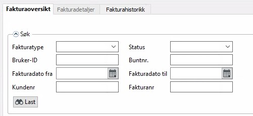 Fakturaoversikt Søkefunksjoner