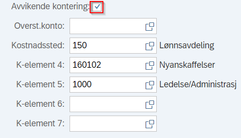 Bildet viser avvikende kontering i løsningen