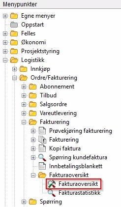 Menypunkt Fakturaoversikt desktop