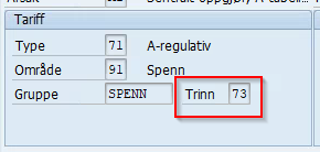 Bildet er et utklipp fra IT0008 i SAP og viser feltet Trinn under Tariff.