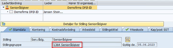 Bildet er et utklipp fra PPOSE i SAP og viser feltet Stillingsgruppe.