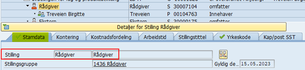 Bildet er et utklipp fra PPOSE i SAP og feltet Stilling.