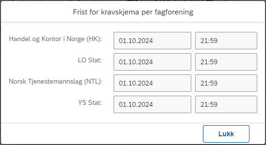 Bildet er et utklipp fra Frister for fagforening.