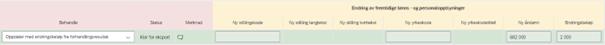 Bildet viser ny lønnsinformasjon i kolonnene under Endring av fremtidige lønns- og personalopplysninger.