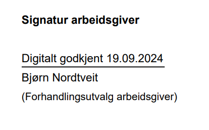 Bildet viser signaturfeltet med Digitalt godkjent.