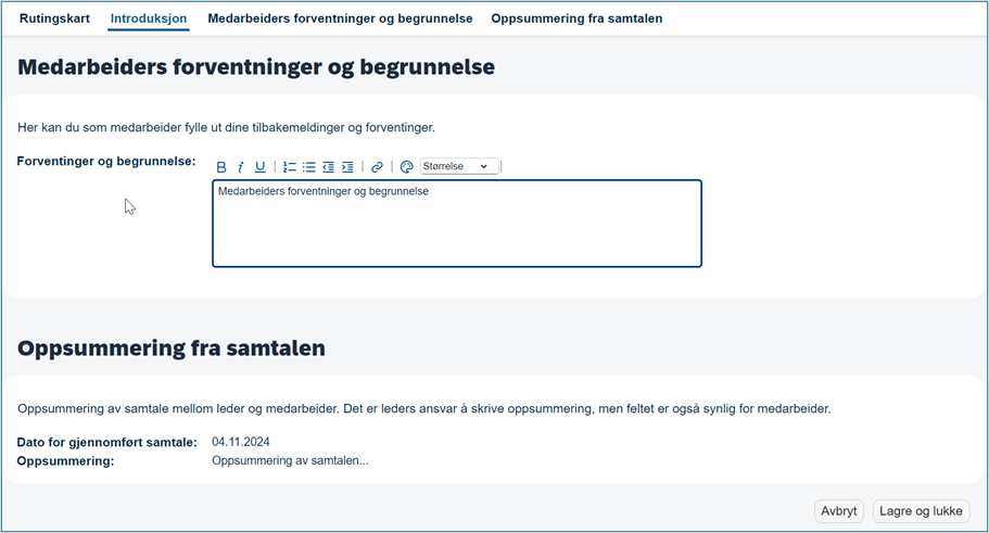 Skjermbilde av introduksjonstekst