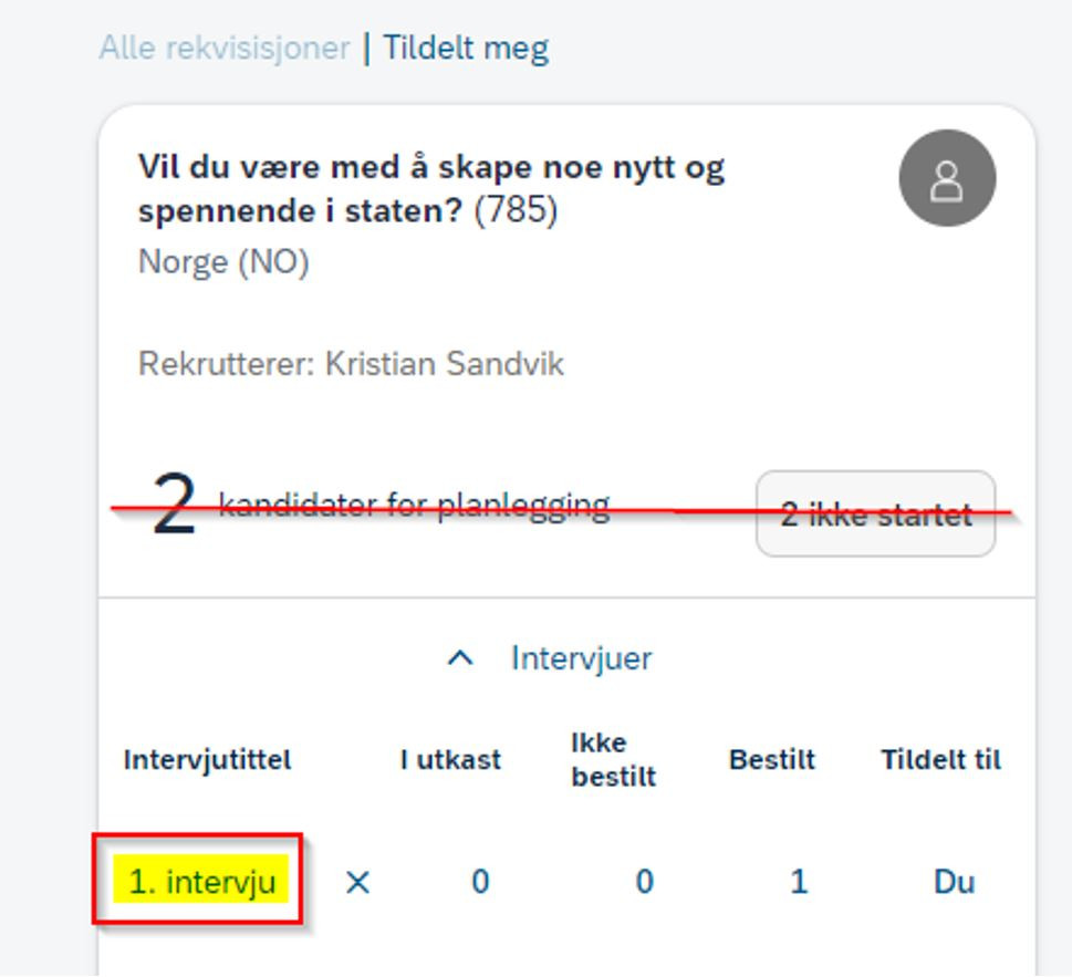 Bildet som viser hvor du klikker for å legge til ny kandidat i intervjuplan.