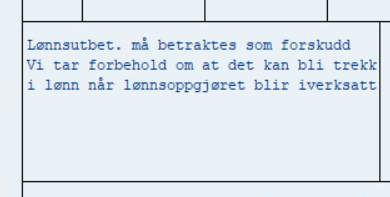 Bildet viser informasjonsteksten på lønnsslippen for januar 2025