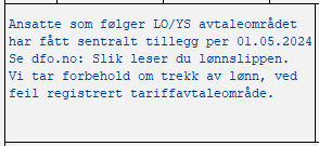 Bildet viser en skjermdump av informasjonsteksten på en vanlig lønsslipp