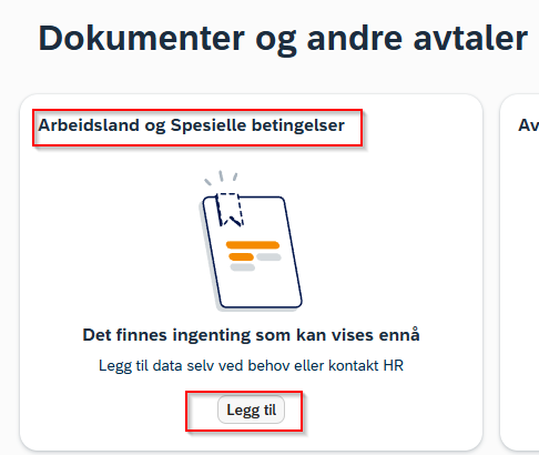 arbeidsland og spesielle betingelser
