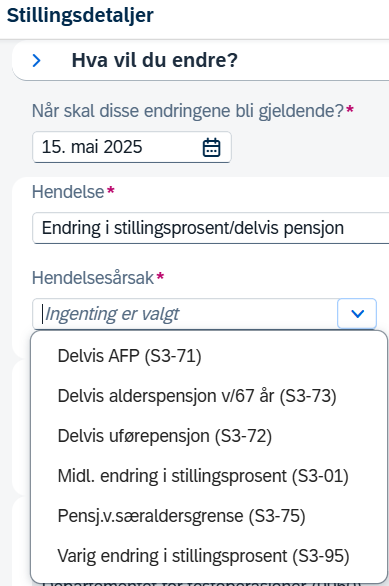 Skjermbilde av delvis pensjon