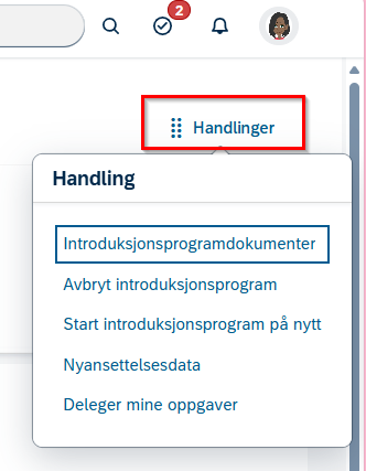 Skjermbilde av alle handlinger i DFØ HR.